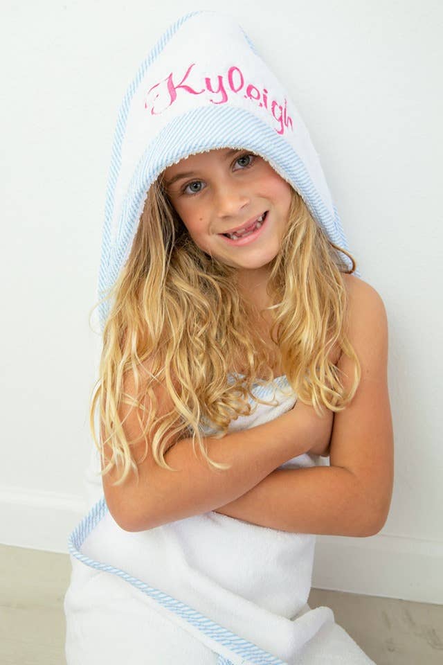 Seersucker Trim Hooded Towel - Blue or Pink