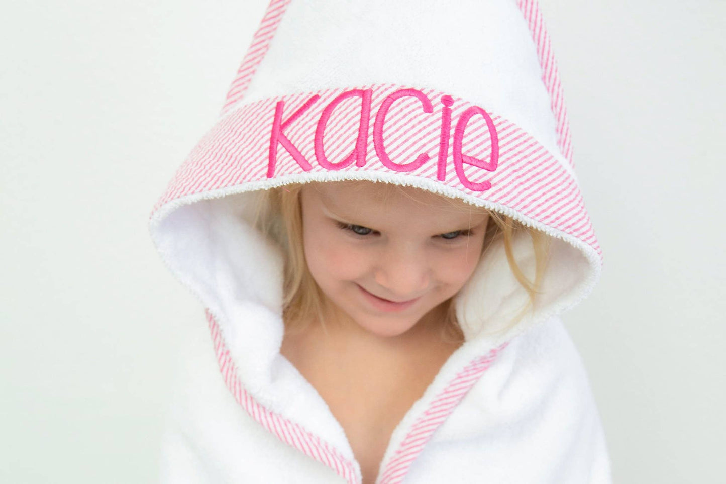 Seersucker Trim Hooded Towel - Blue or Pink