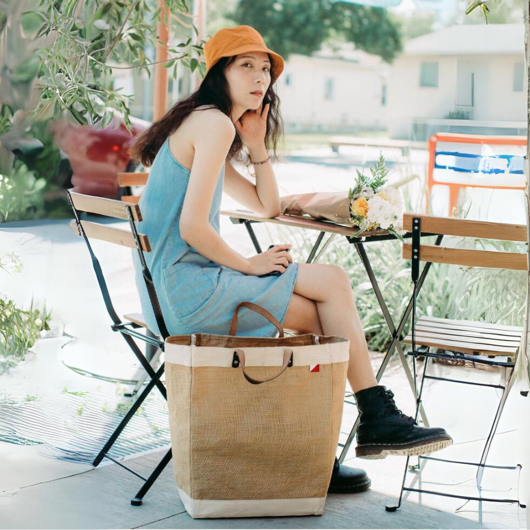 Jute and Leather Market Tote Bag
