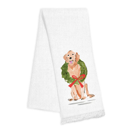 Fringe Towel - Dog Wreath
