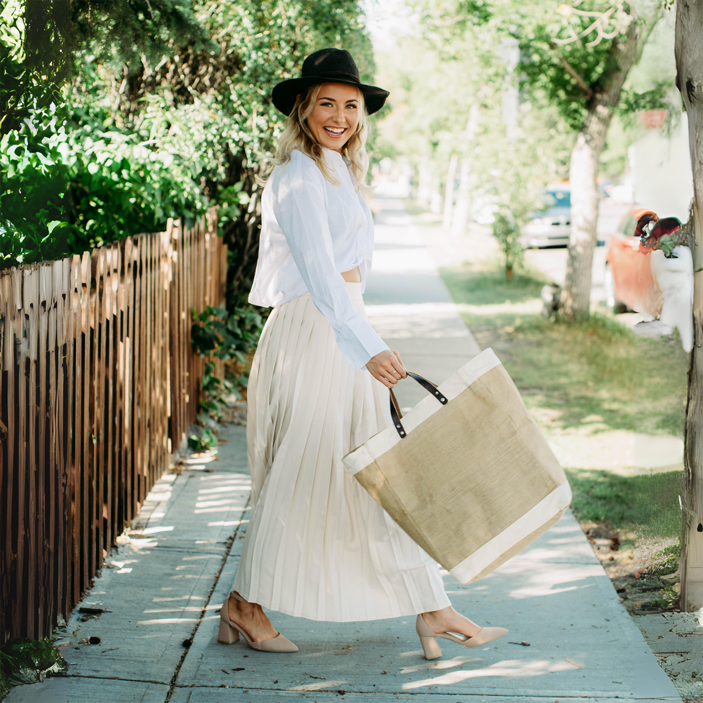Jute and Leather Market Tote Bag