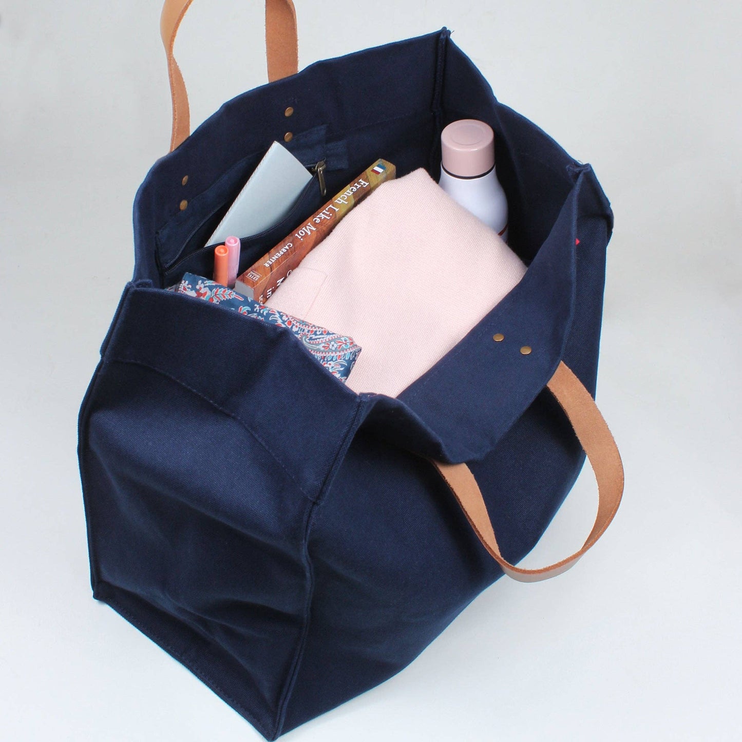 Box Tote Bag Canvas and Leather